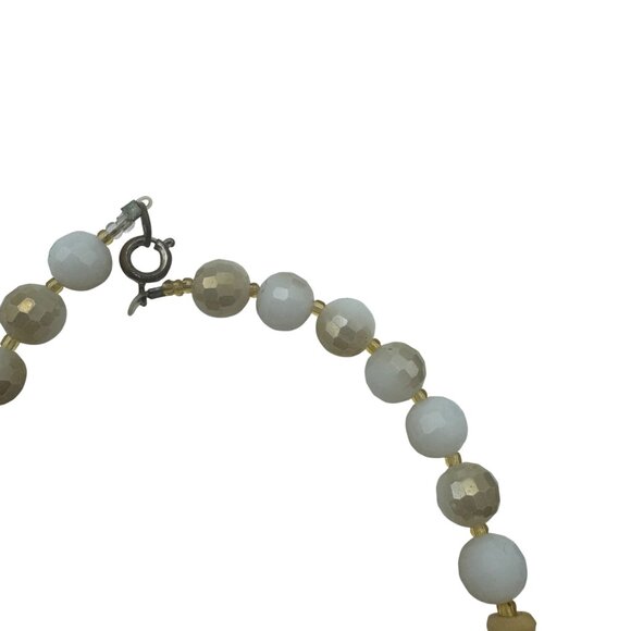 Beaded Necklace With Carved Glass And Stone Beads 15 Inch Adjustable Clasp - Picture 4 of 6